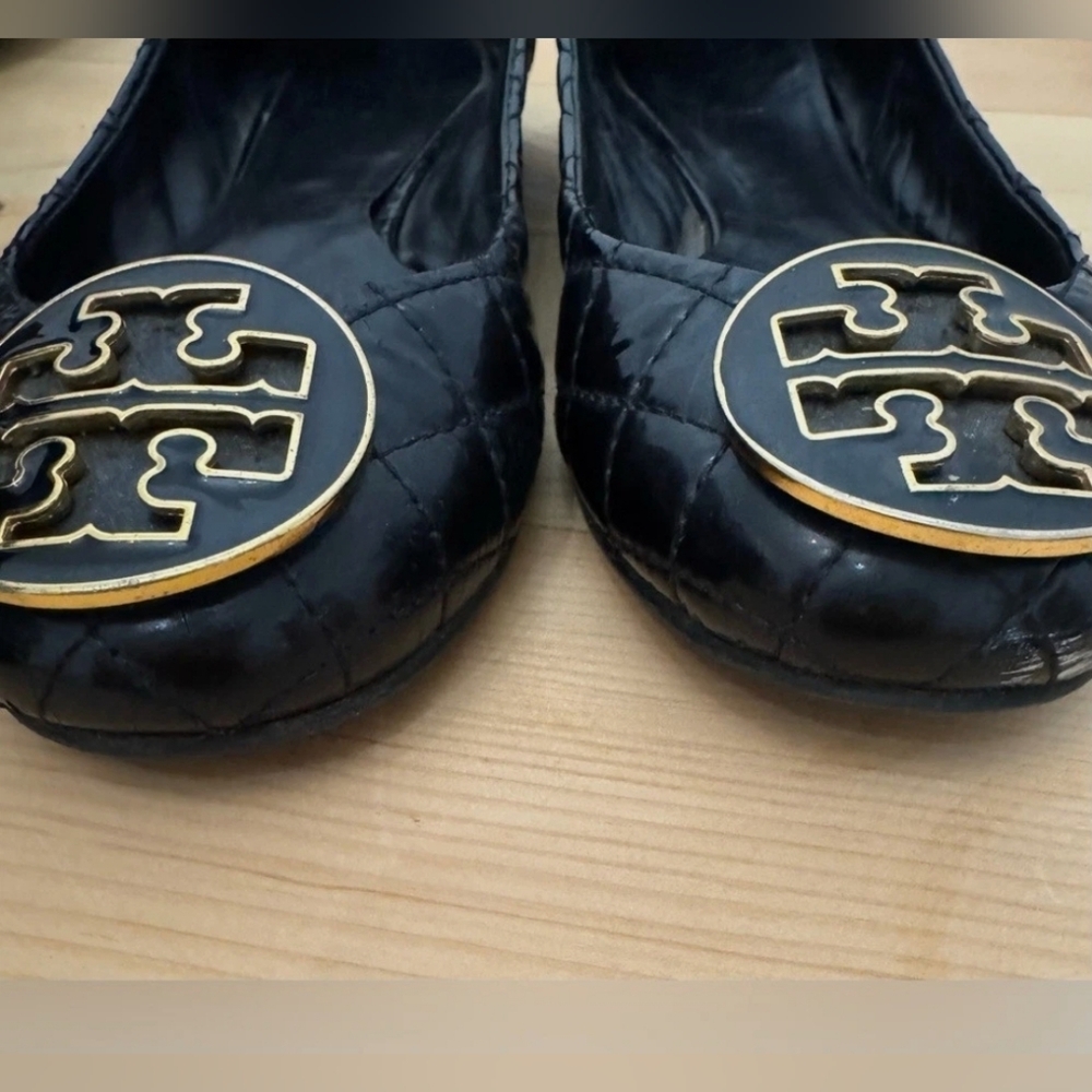 Tory Burch Quilted Patent Leather Black Ballet flats Size 8